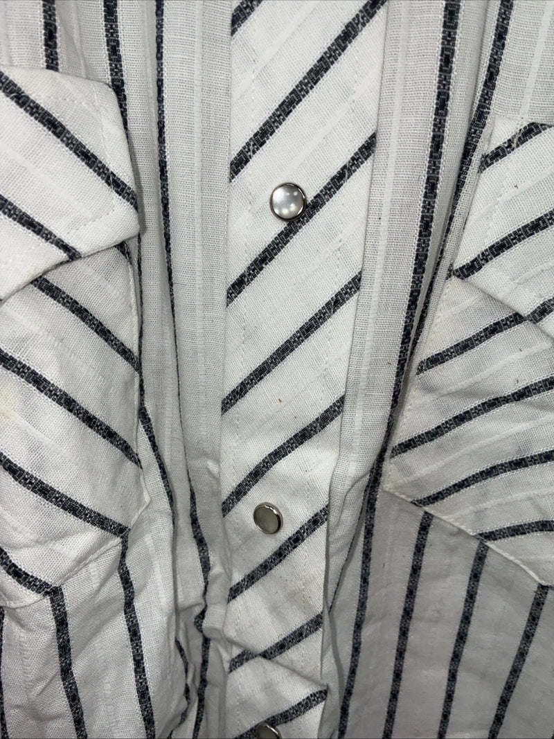 New Men’s Champion Western White Stripe Long Sleeve Pearl Snap 16.5 Large AA-58