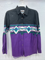 New Men’s Cumberland Black Purple Design Long Sleeve Button Up Medium K-75