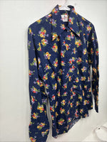New Women’s Tem Tex Blue Floral Long Sleeve Pearl Snap Size 36 LL-17