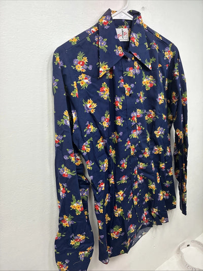 New Women’s Tem Tex Blue Floral Long Sleeve Pearl Snap Size 36 LL-17