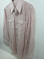 New Men’s Tem Tex Pink White Stripe Long Sleeve Pearl Snap 16 X 33 Large M-25