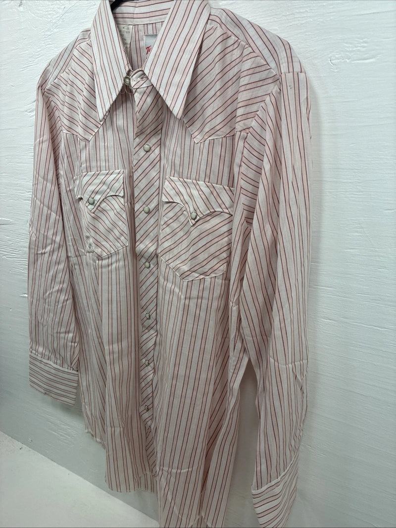 New Men’s Tem Tex Pink White Stripe Long Sleeve Pearl Snap 16 X 33 Large M-25