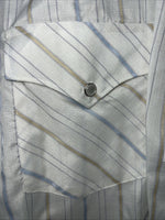 New Mens White Stripped White House Pearl Snap Long Sleeve Shirt. XXL G-63