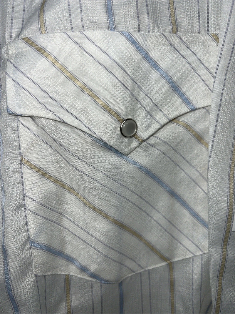 New Mens White Stripped White House Pearl Snap Long Sleeve Shirt. XXL G-63