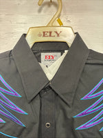 New Men’s ELY Diamond Black Purple Design Long Sleeve Pearl Snap Large V-22