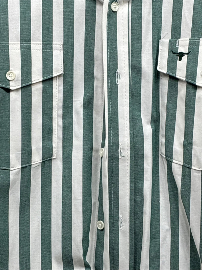 New Men’s Longhorn Teal Strip Short Sleeve Button Up 4XL E-51