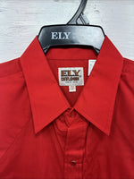 New Men’s ELY Cattleman Western Red Long Sleeve Pearl Snap 16.5 Large V-45