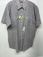 New Men’s Red Stripped ELY Cattleman Short Sleeve Pearl Snap Shirt 16.5 LT S-20