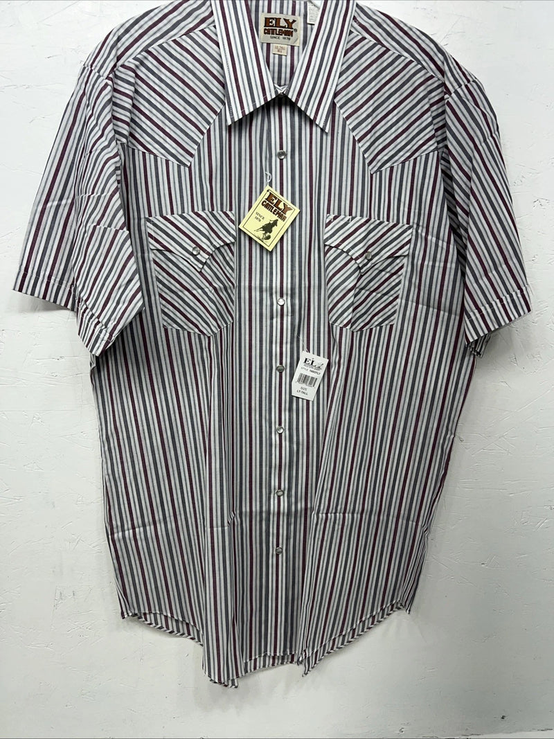 New Men’s Red Stripped ELY Cattleman Short Sleeve Pearl Snap Shirt 16.5 LT S-20