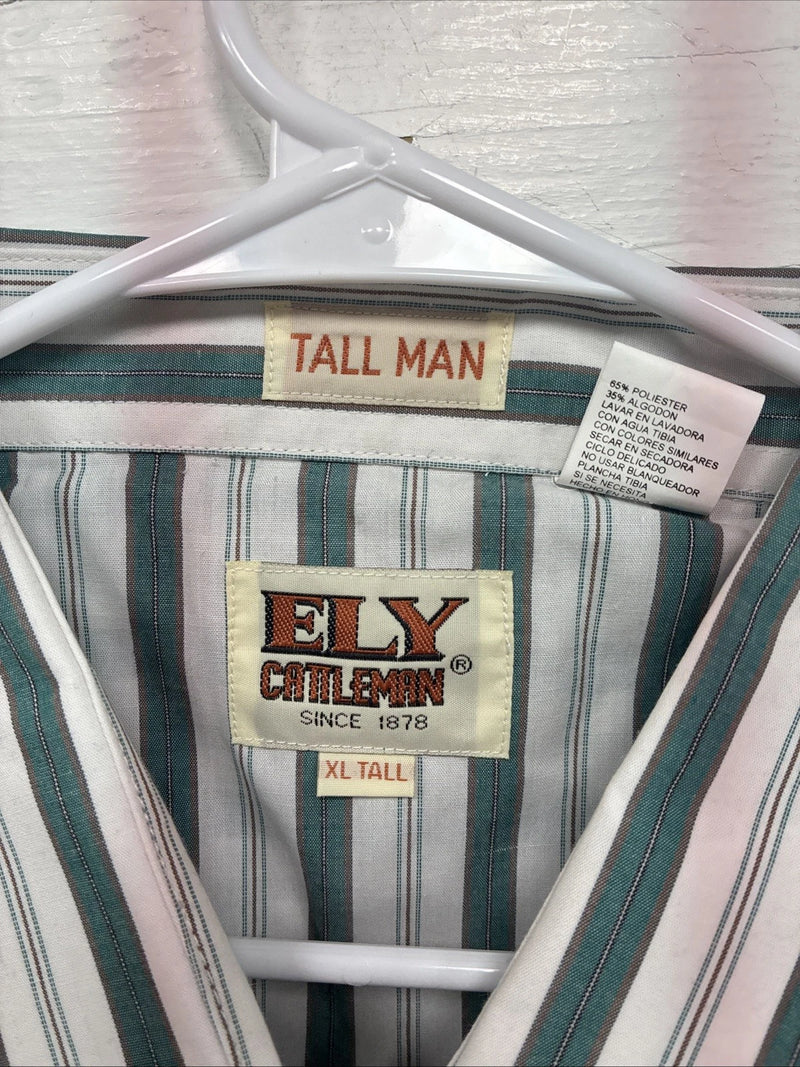 New Men’s ELY Cattleman Blue White Stripe Short Sleeve Pearl Snap XL M-21