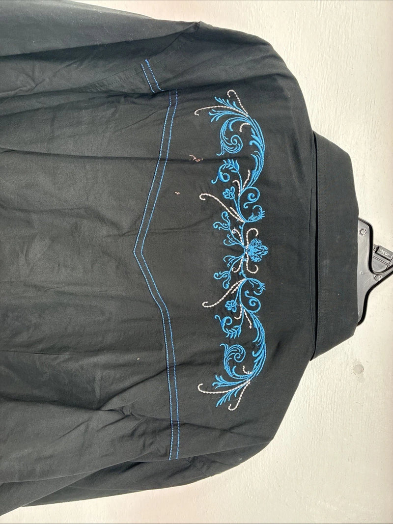 New Women’s Cumberland Black Blue Design Long Sleeve Pearl Snap 3XL II-3