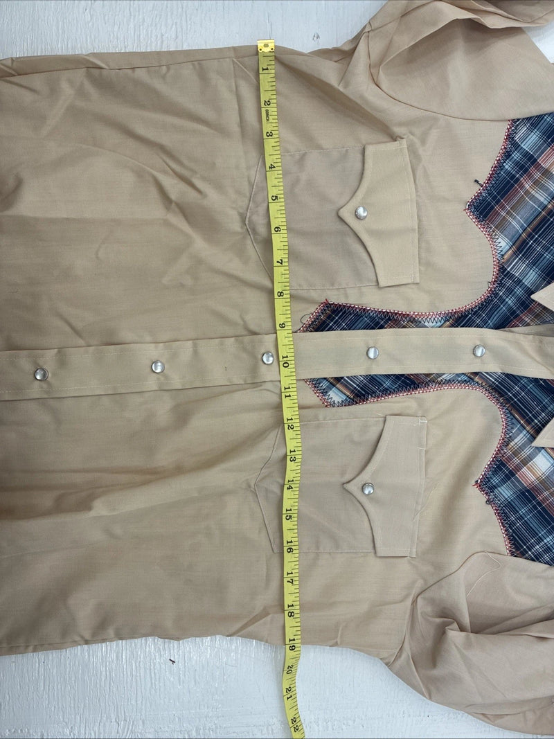 New Men’s Champion Western Tan Design Long Sleeve Pearl Snap 15 Medium X-6
