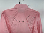 New Women’s White Horse Pink Gem Long Sleeve Pearl Snap Small LL-61