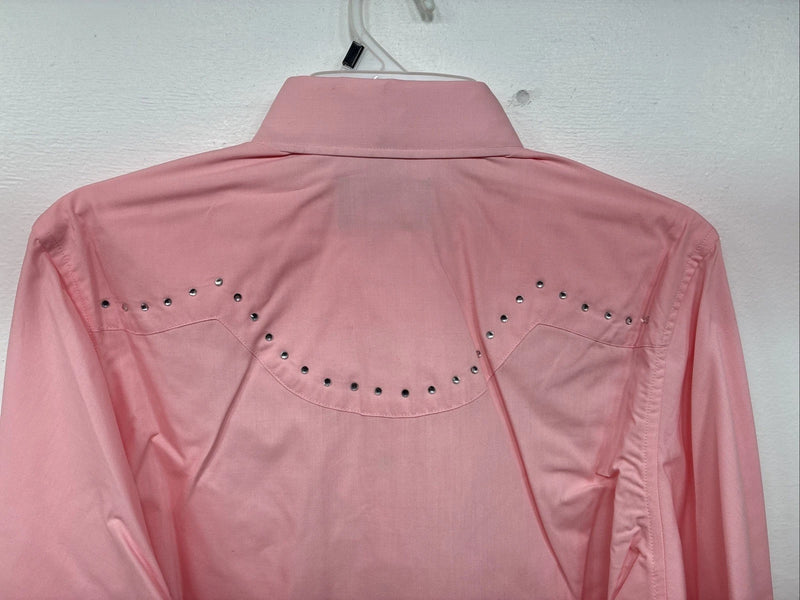 New Women’s White Horse Pink Gem Long Sleeve Pearl Snap Small LL-61