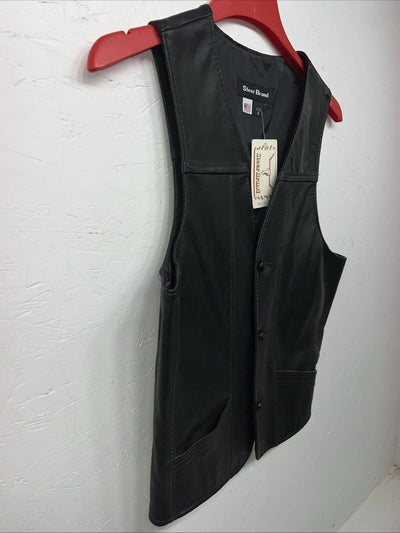 New Women’s Steerbrand Black Leather Biker Vest Small S-601