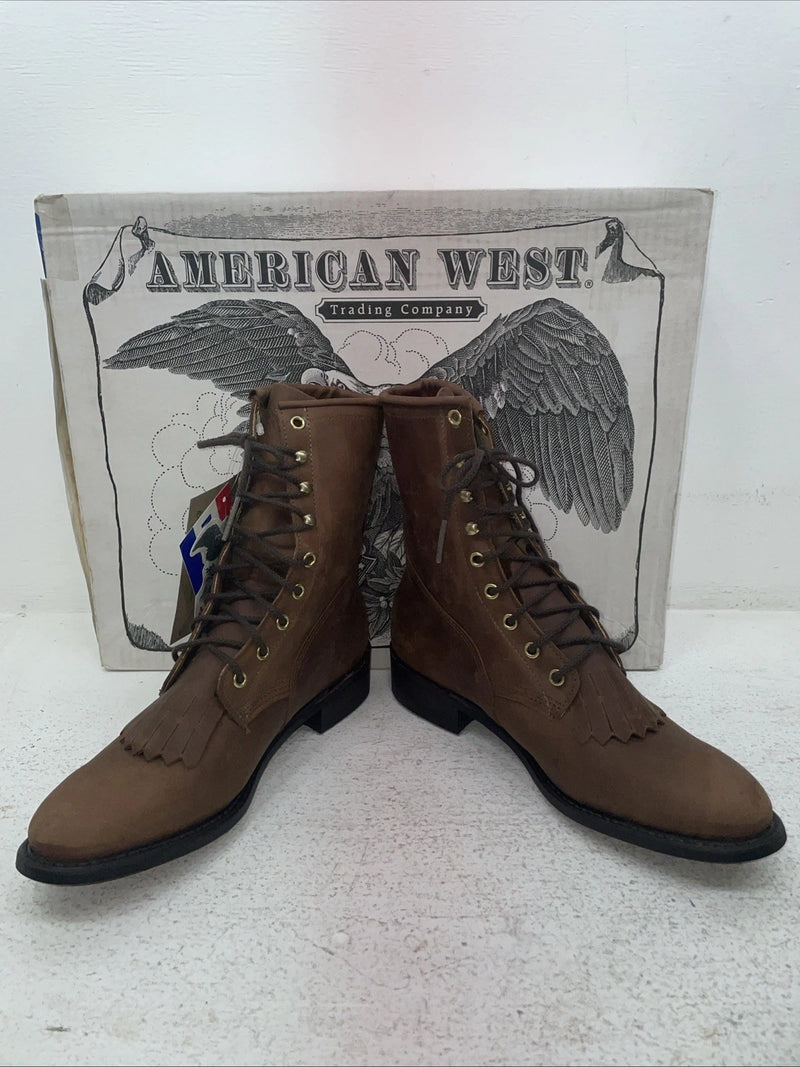 New Men’s Brown Lace Up American West Cowboy Boots. 6992 7.5 7 1/2 E W. 1-92