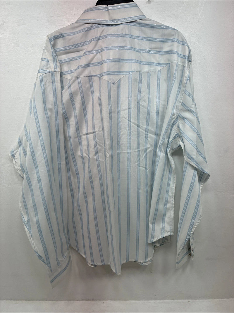 New Women’s White Horse Blue Stripe Long Sleeve Pearl Snap XL II-4