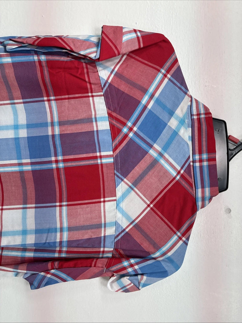 New Women’s Cumberland Red Blue Plaid Short Sleeve Button Up Small DD-106