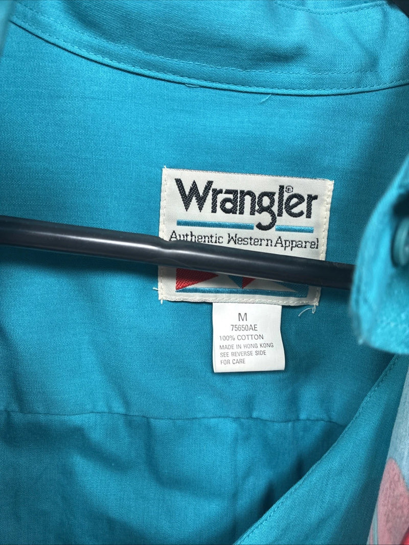 New Women’s Wrangler Blue Designed Long Sleeve Button Up Medium YY-90