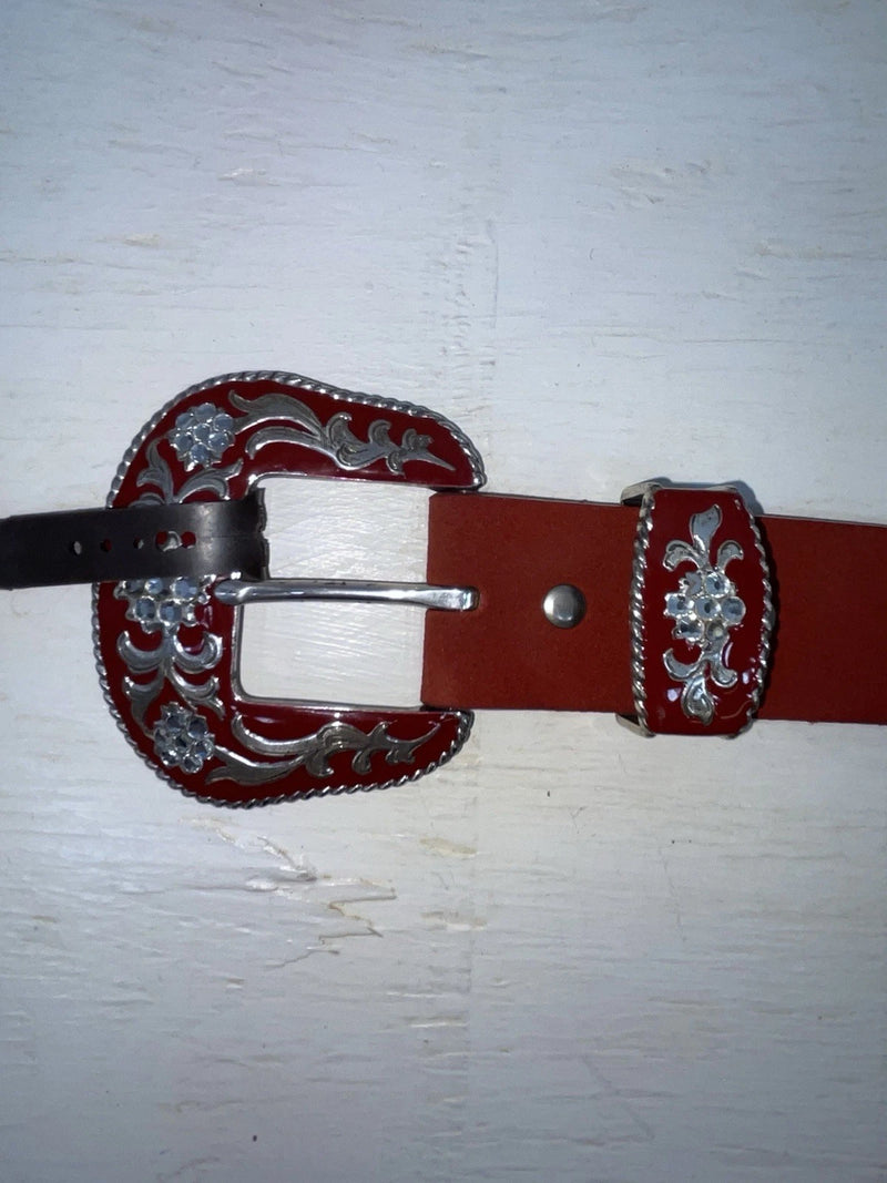 New Red Genuine Leather Nocona Silver Bling M Belt #N3432604 Z-101