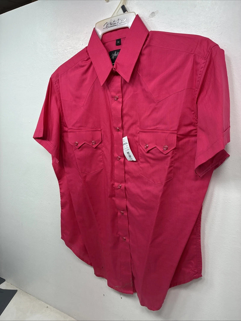 New Women’s White Horse Pink Short Sleeve Pearl Snap Medium YY-13