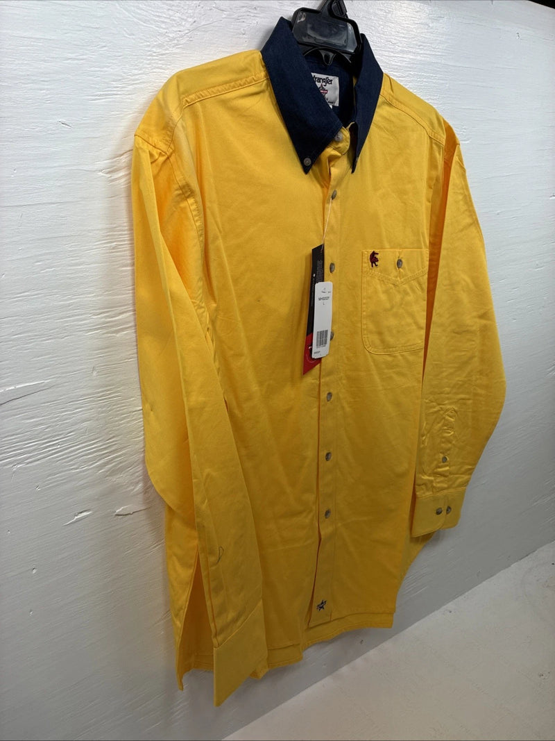 New Men’s Wrangler PBR Yellow Long Sleeve Button Up Large V-40