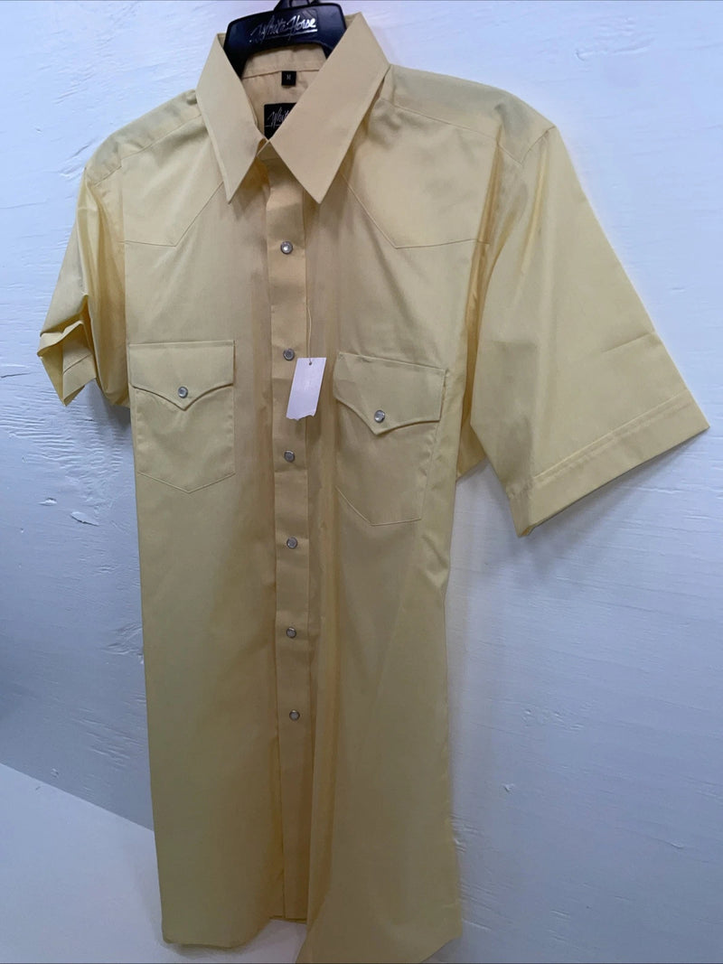 New Men’s White Horse Yellow Short Sleeve Pearl Snap Medium B-92