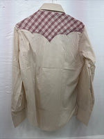 New Youth Champion Western Tan pink Plaid Long Sleeve Pearl Snap Medium T-82