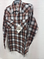 New Kids ELY Cattleman Orange Plaid Long Sleeve Pearl Snap Size 14 DD-38