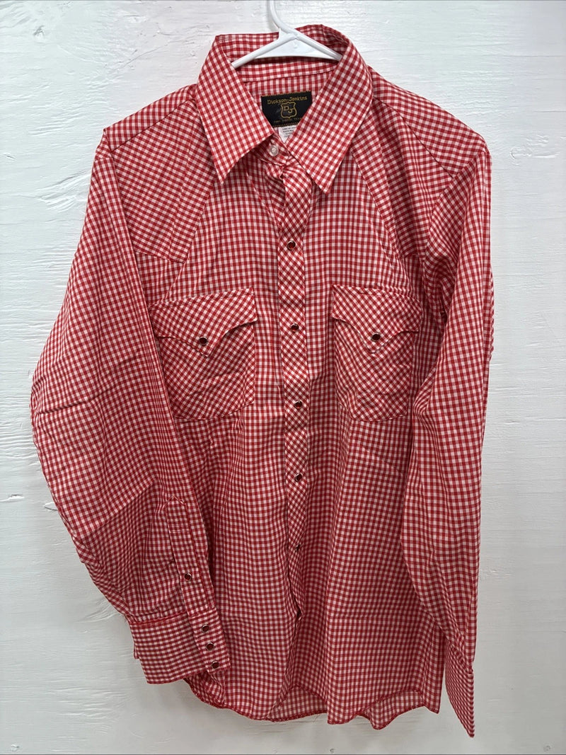 New Men’s Dickson Jenkins Red Checkered Long Sleeve Pearl Snap 16 Large AA-36
