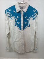 New Women’s Mine & Bills White Blue Long Sleeve Button Up Large TT-58
