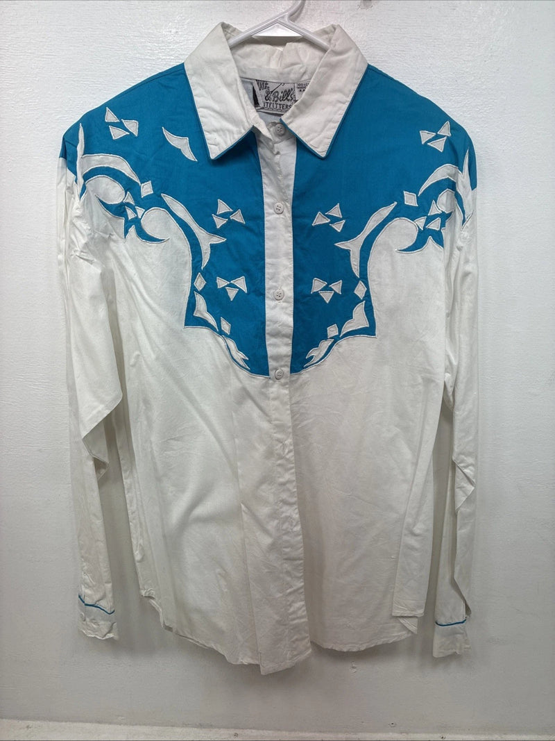 New Women’s Mine & Bills White Blue Long Sleeve Button Up Large TT-58
