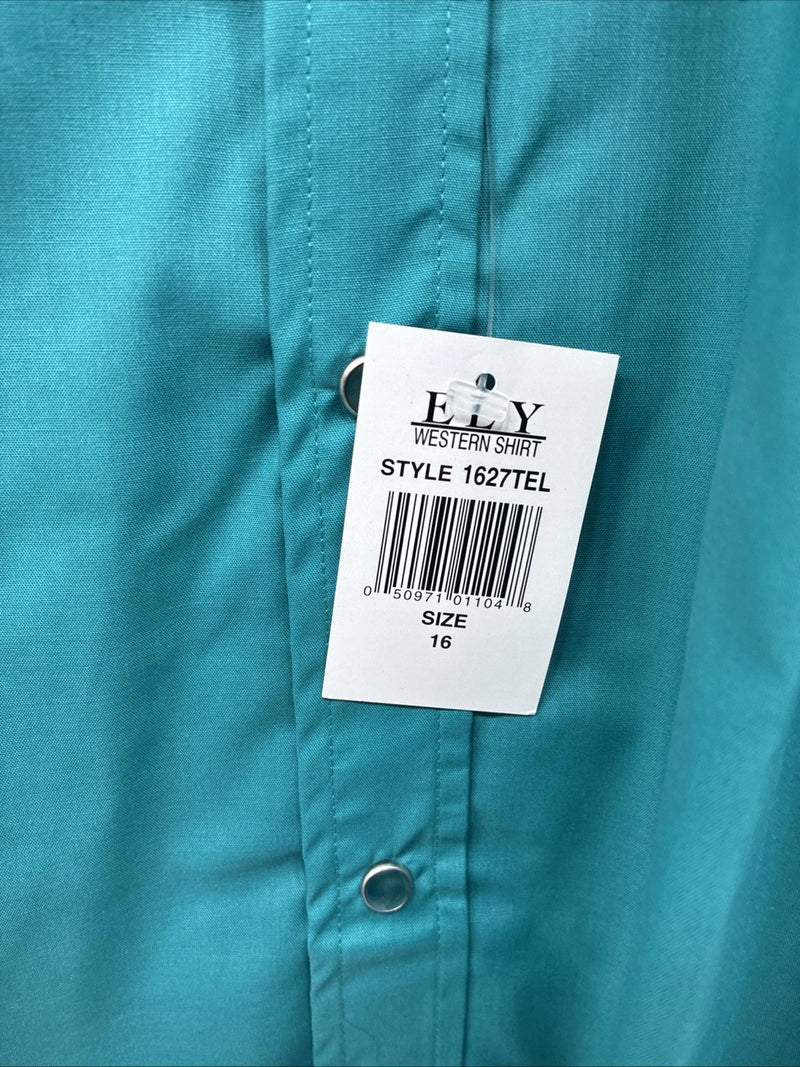 New Men’s ELY Cattleman Teal Short Sleeve Pearl Snap 16 Large X-63