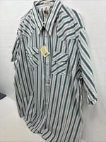 New Men’s ELY Cattleman Blue White Stripe Short Sleeve Pearl Snap 3XL E-41