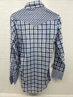 New Men’s Stockman Blue Plaid Long Sleeve Pearl Snap 14.5 Small AA-67
