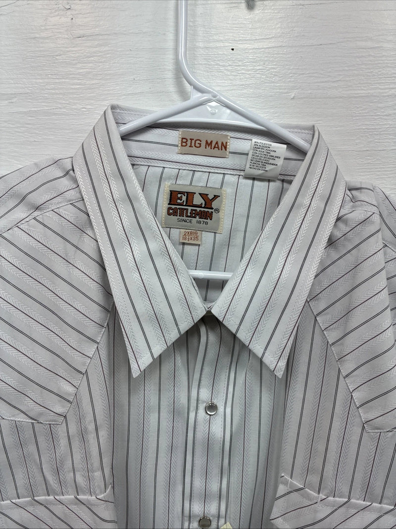 New Men’s ELY Cattleman White Stripe Long Sleeve Pearl Snap 18.5 X 35 2XL F-61