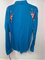 New Women’s Wrangler Blue Designed Long Sleeve Pearl Snap XL II-19