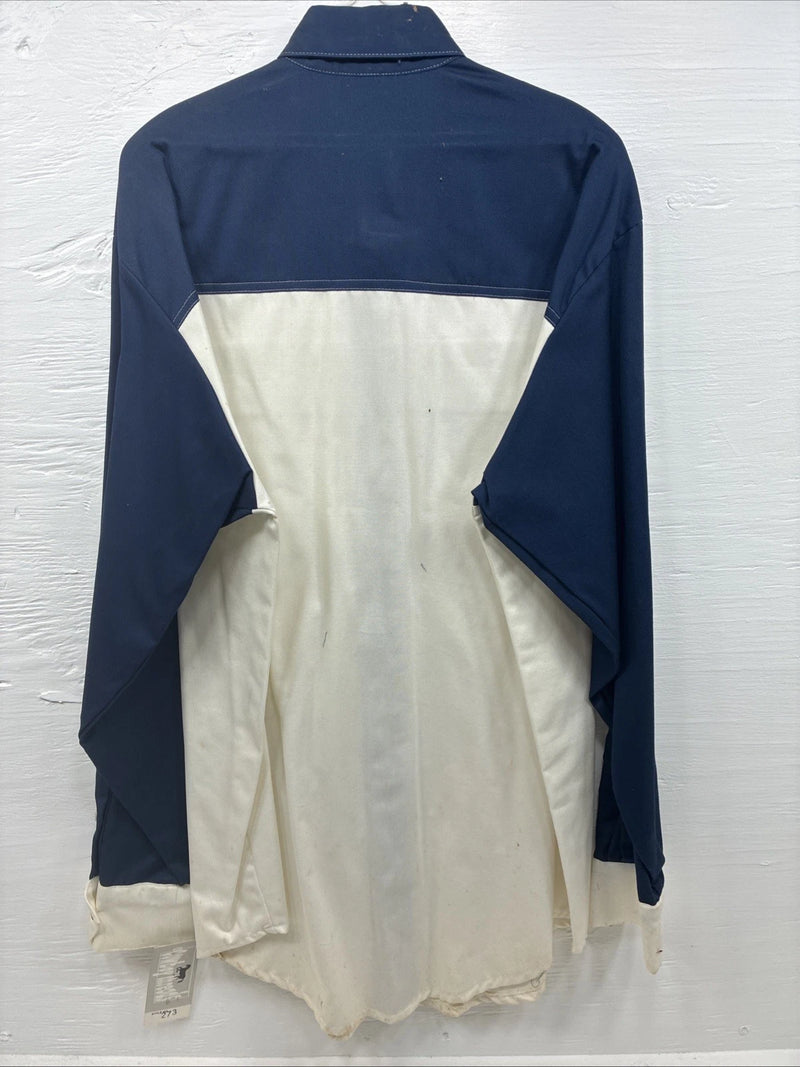 New Men’s Cowboy Threads White Blue Long Sleeve Button Up Large J-53
