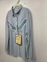 New Women’s Kid Kountry Blue Stripe Design Long Sleeve Pearl Snap Size 14 YY-10