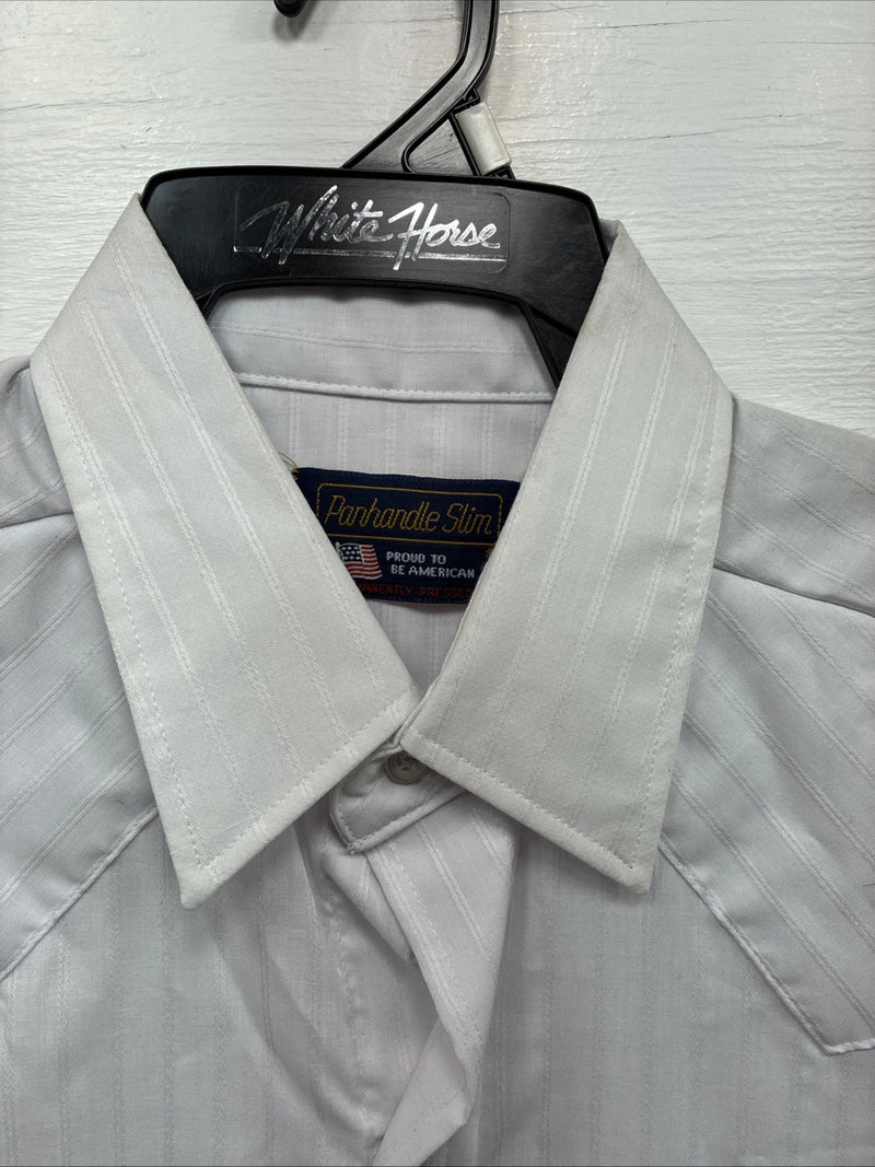 New Men’s Panhandle Slim White Short Sleeve Pearl Snap 16 Large E-70