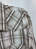 New Men’s ELY 1878 Brown White Plaid Long Sleeve Pearl Snap 2XL R-27