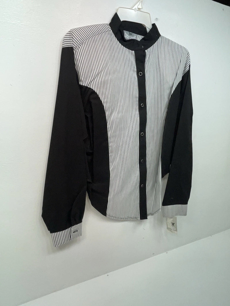New Women’s Black White Cowboy Threads Long Sleeve Button Up Shirt L #7013 3B-54