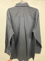 New Men’s White Horse Black Gray Stripe Long Sleeve Pearl Snap XL O-54
