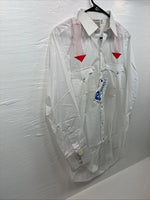 New Men’s Karman White Red Design Long Sleeve Pearl Snap 15 Medium M-83