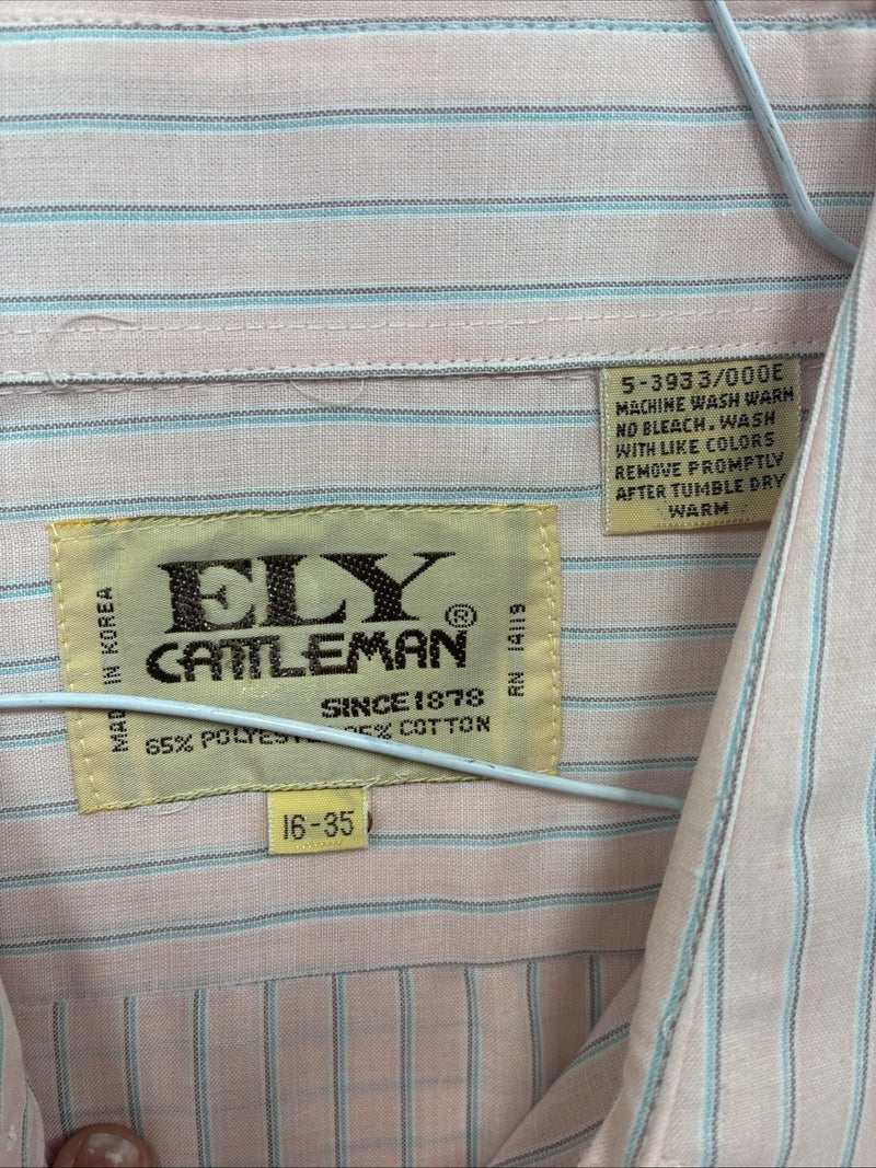 New Men’s ELY Cattleman Pink Stripe Long Sleeve Pearl Snap 16 Large V-111