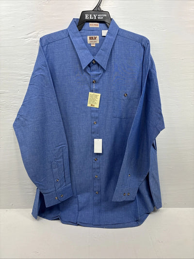 New Men’s ELY Cattleman Blue Long Sleeve Button Up 20.5 X 36 4XL E-99