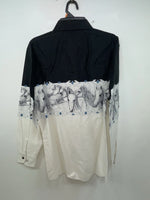 New Women’s White Black Cumberland Outfitters Long Sleeve Button Up M 3B-85