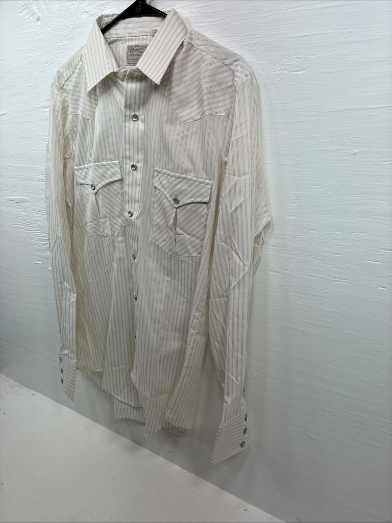 New Men’s H Bar C White Stripe Designed Long Sleeve Pearl Snap 15 Medium O-64