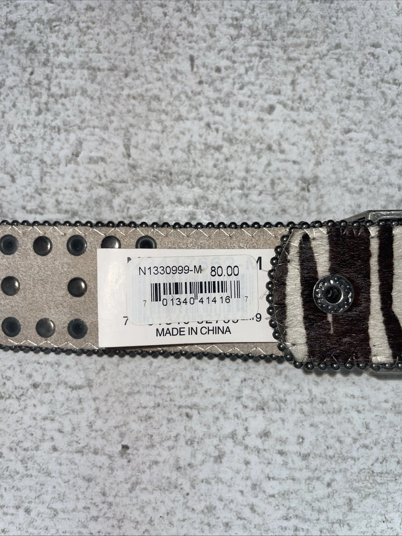 New Black And White Genuine Leather Nocona Rainbow Bling M Belt #1330999 Z-10
