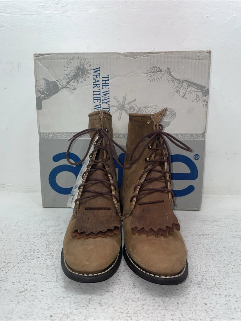 New Men’s Brown Lace Up Acme Cowboy Boots. 18069 8 M. 3-64